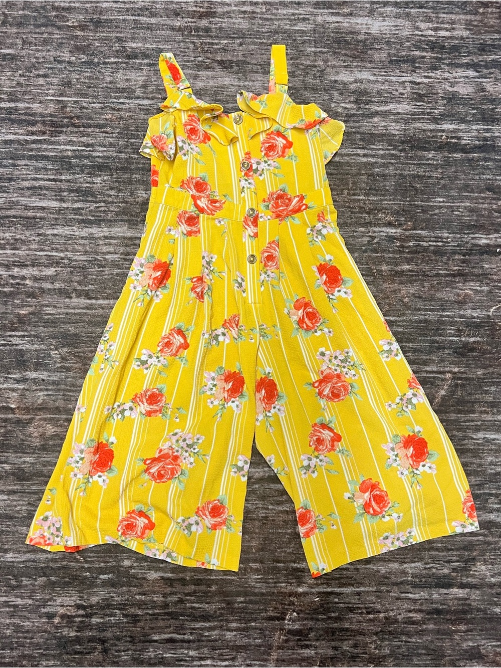 Bonnie Jean Yellow Floral Stripe Girls' Jumpsuit